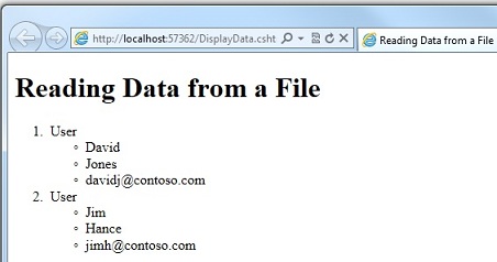 瀏覽器視窗的螢幕擷取畫面,其中顯示 data.txt 檔案的資料以陣列顯示。