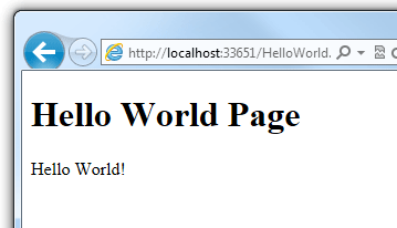 在瀏覽器中執行的「Hello World」頁面