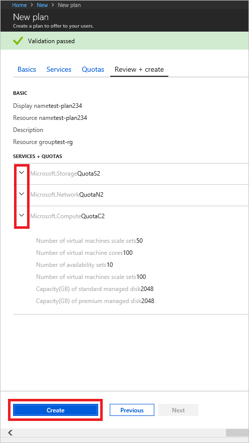 顯示如何在 Azure Stack Hub 中建立方案的螢幕快照。