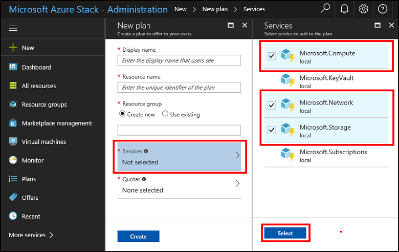 在 Azure Stack Hub 中選擇新計劃的服務