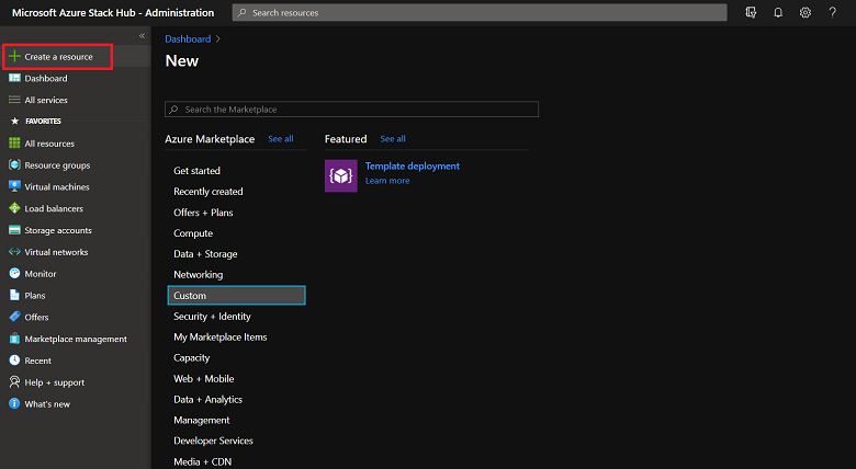 在 Azure Stack Hub 系統管理員入口網站中建立資源