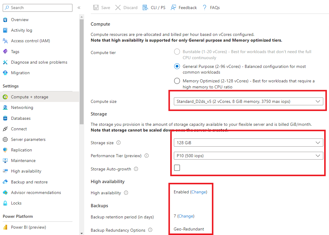 伺服器設定的螢幕快照。