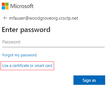 Screenshot of sign-in with certificate.