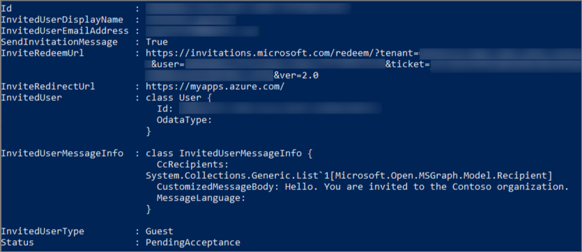 螢幕擷取畫面:顯示包含擱置使用者接受的 PowerShell 輸出。