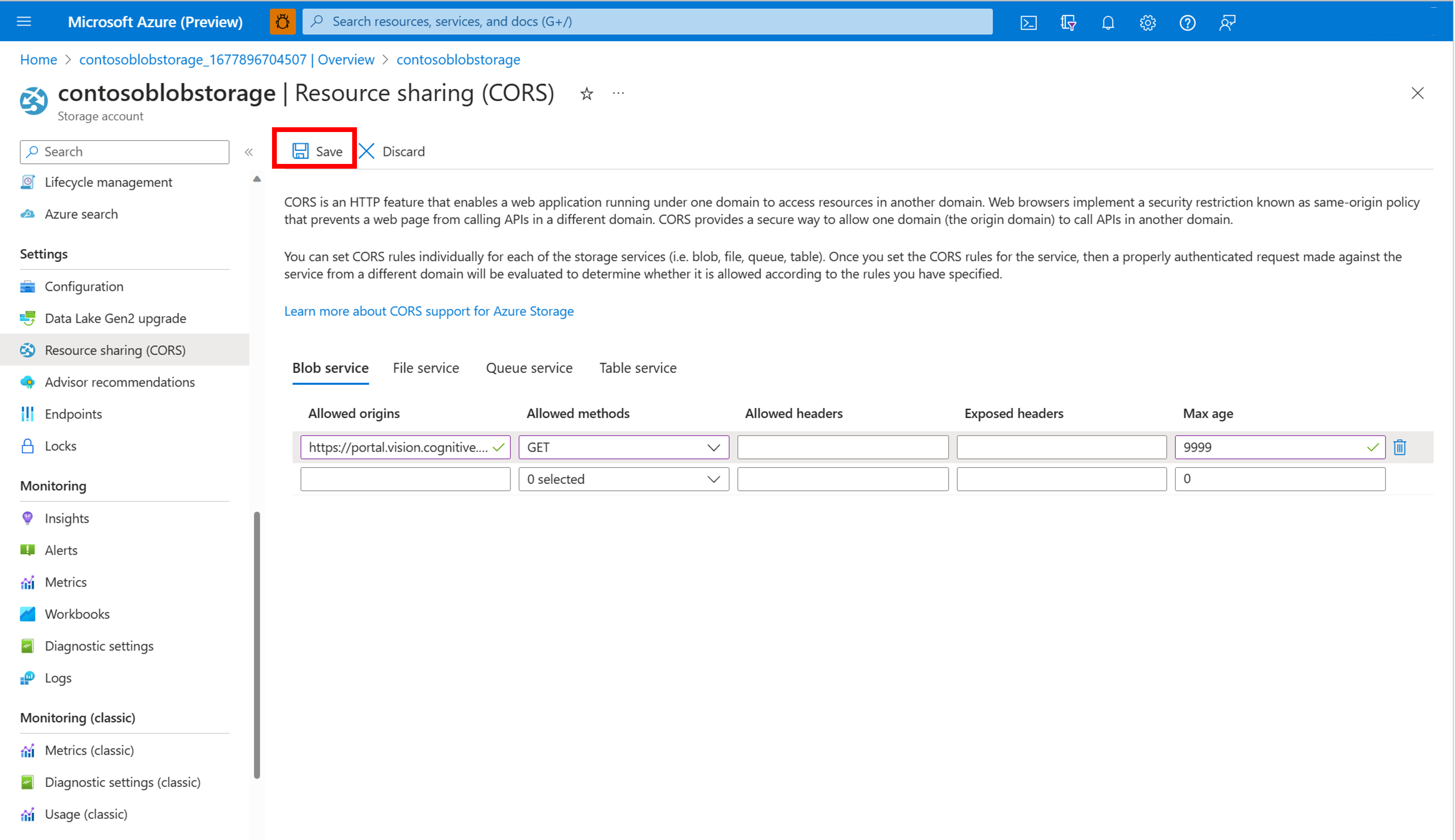 已完成 CORS 螢幕的螢幕擷取畫面。