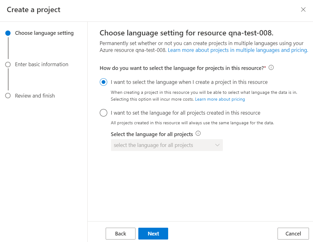 Multi-lingual project selection