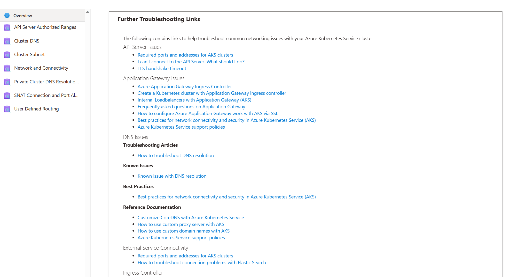 Screenshot of AKS Diagnose and solve problem result - Additional - Docs.