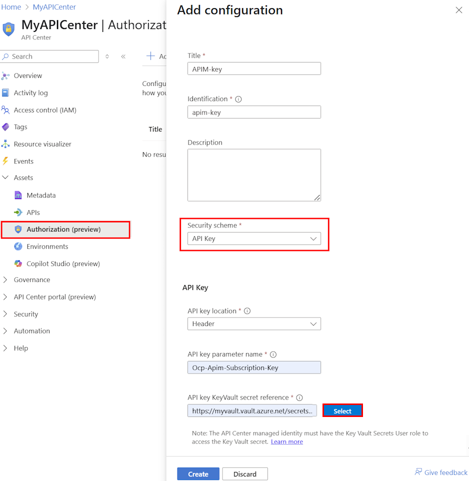 入口網站中設定 API 金鑰的螢幕快照。