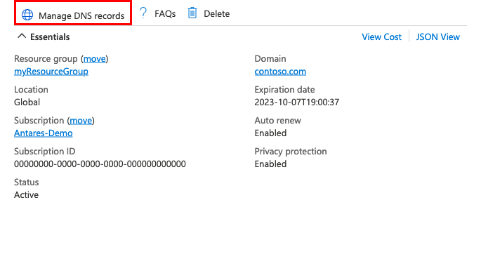 顯示存取 DNS 記錄位置的螢幕快照。