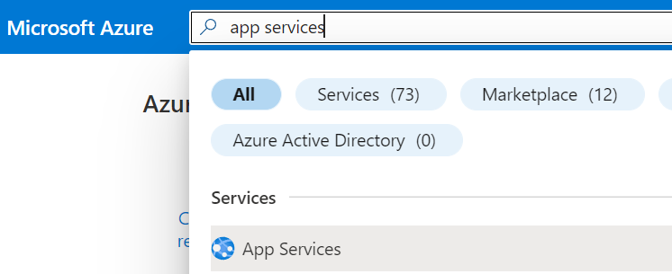Azure 入口網站 中入口網站搜尋的螢幕快照。
