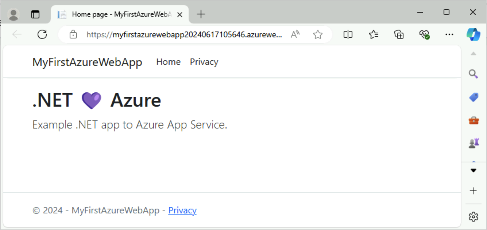 CLI - Azure 中已更新 ASP.NET Core 7.0 Web 應用程式的螢幕快照。