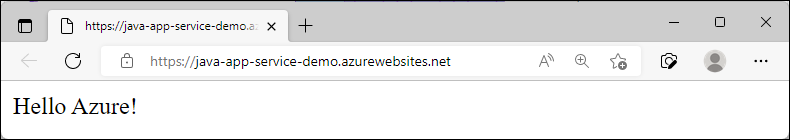 螢幕擷取畫面：在 Azure 中執行的已更新範例應用程式，顯示「Hello Azure！」。