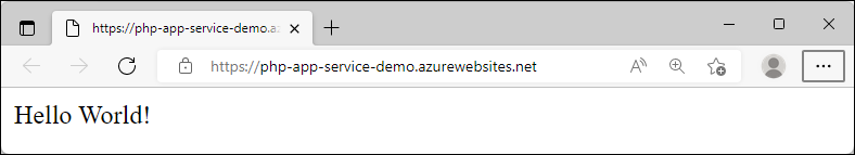 螢幕擷取畫面：在 Azure 中執行的範例應用程式，顯示「Hello World！」。