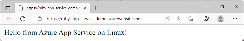 螢幕擷取畫面：Azure 中執行的範例應用程式，顯示「Hello from Azure App Service on Linux!」。