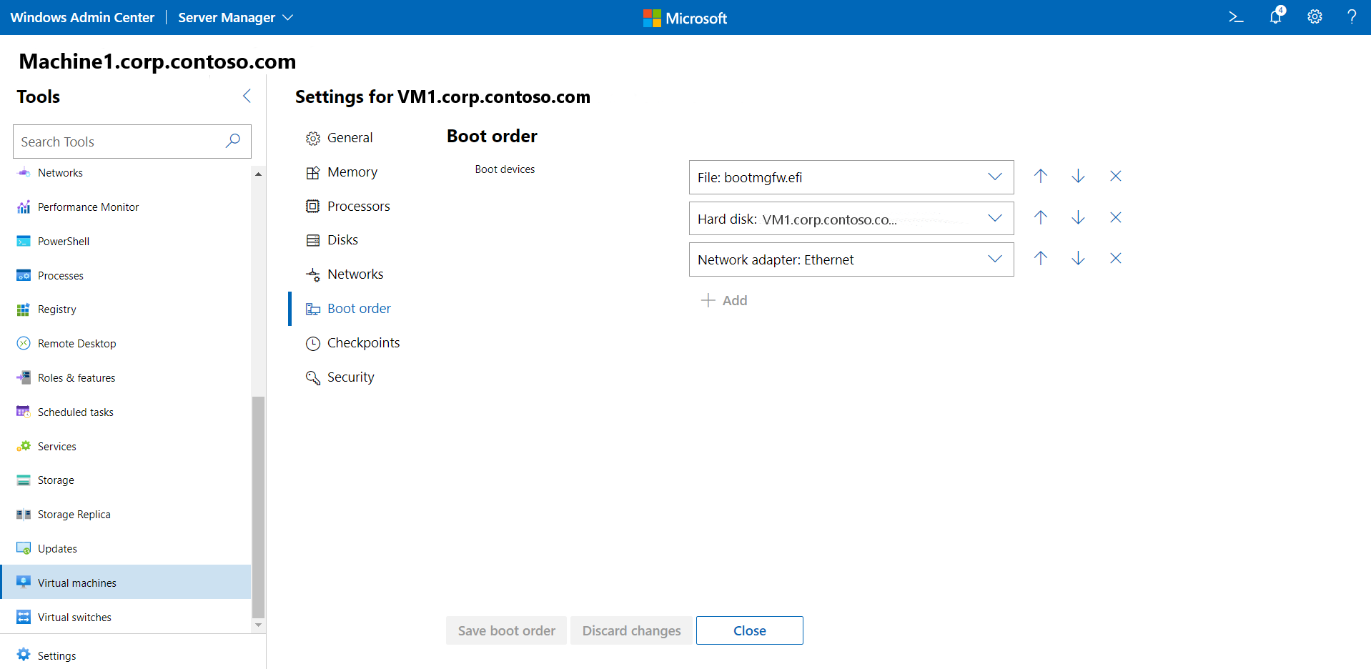 變更 VM 開機順序畫面