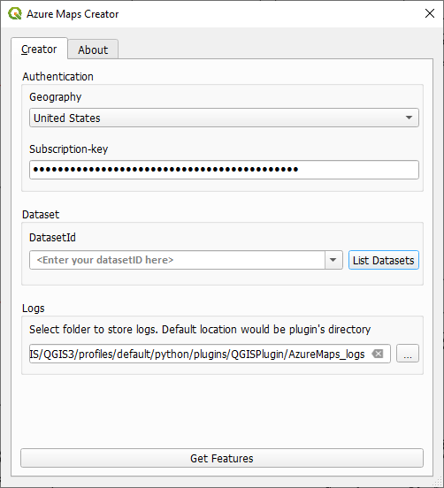 A screenshot showing the Azure Maps plugin dialog box.