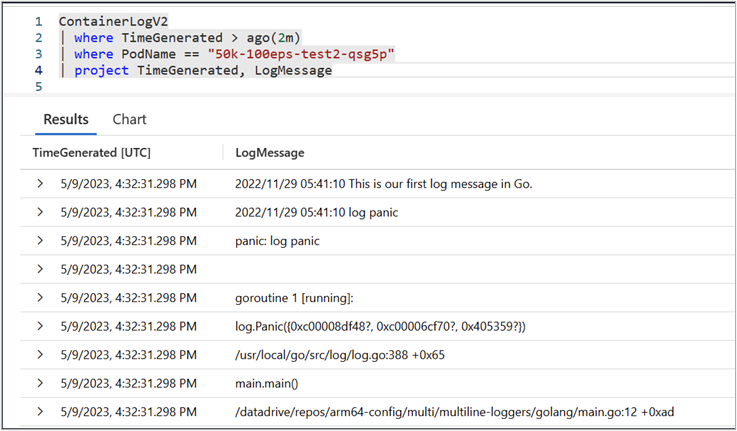 Screenshot that shows Multi-line logging disabled.