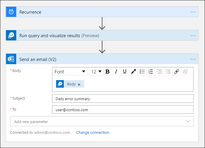 新 [傳送電子郵件] (V2) 動作的設定螢幕擷取畫面，其中顯示所定義的主旨行和電子郵件收件者。