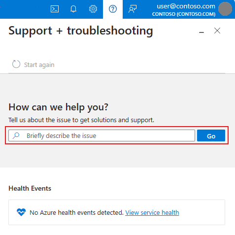 Screenshot of the Help menu from the global header in the Azure portal.
