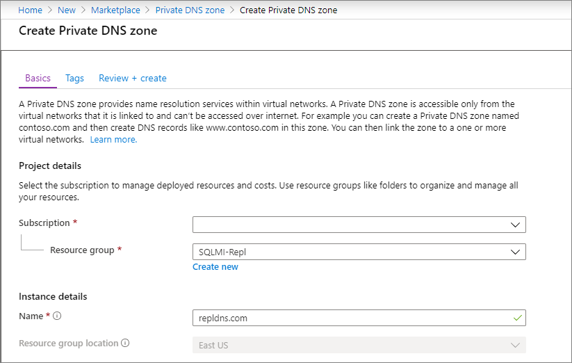 Create private DNS zone