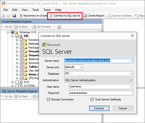 Screenshot that shows how to connect to SQL Server.