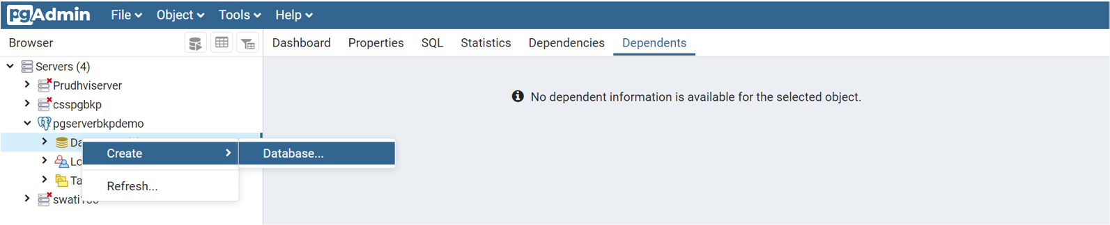 Screenshot showing the process to add new databases and database users to the server.