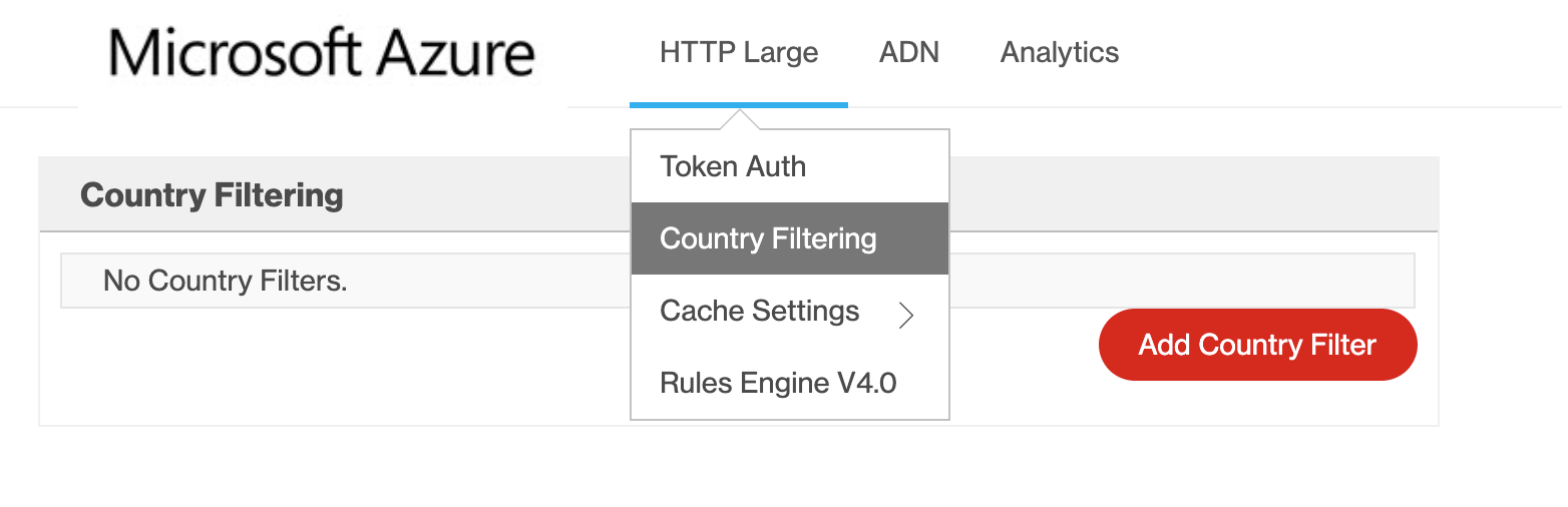 顯示如何在 Azure CDN 中選取國家/地區篩選的螢幕快照