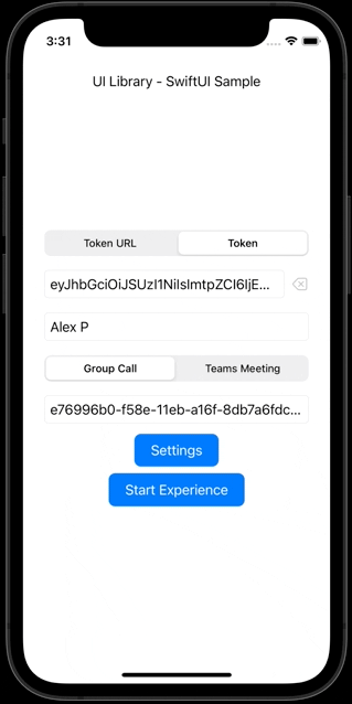 GIF animation that shows the pre-meeting experience and joining experience on iOS.