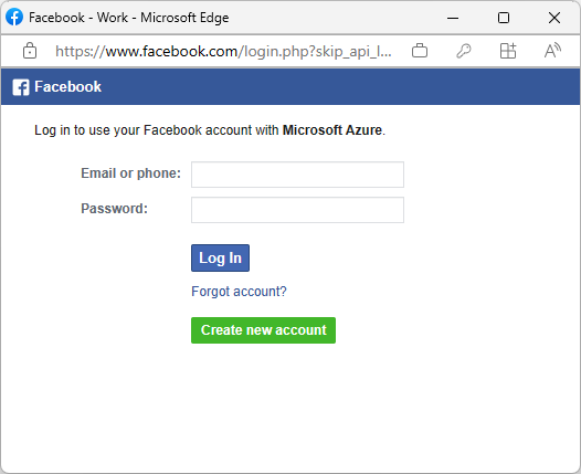 Screenshot that shows Facebook Sign-In screen.