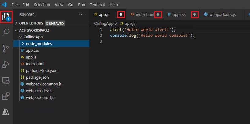 顯示具有 JavaScript 程式碼之 App.js 檔案的螢幕擷取畫面。