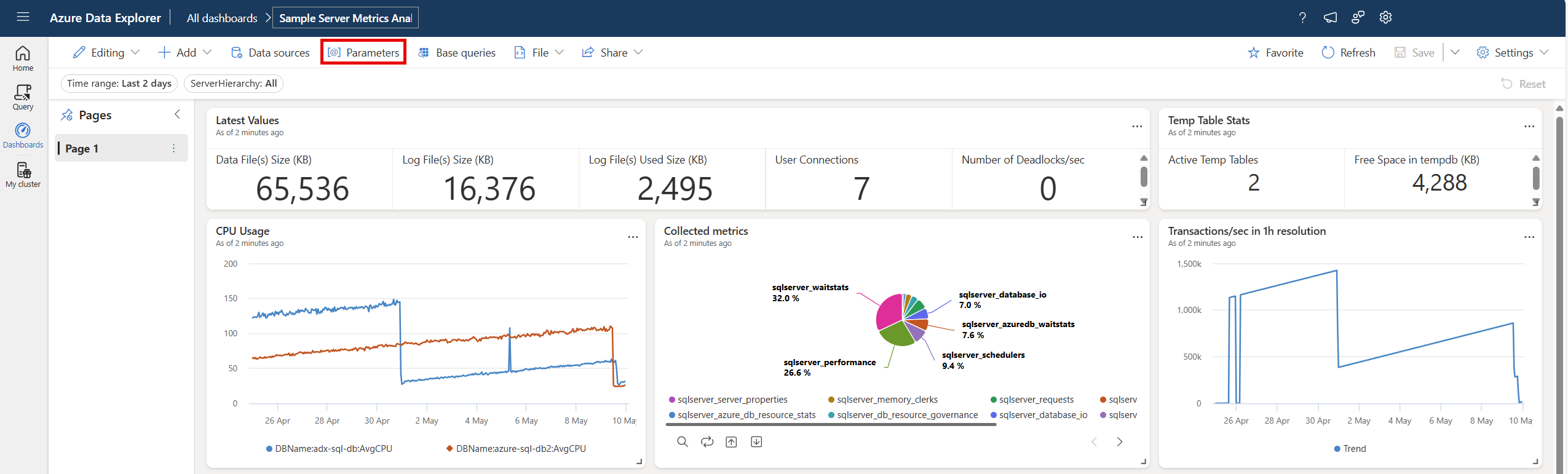 上方工具列中參數按鈕的螢幕截圖。