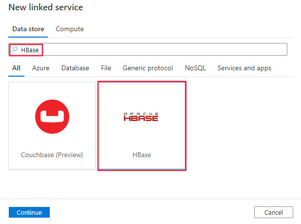 Hbase 連接器的螢幕擷取畫面。