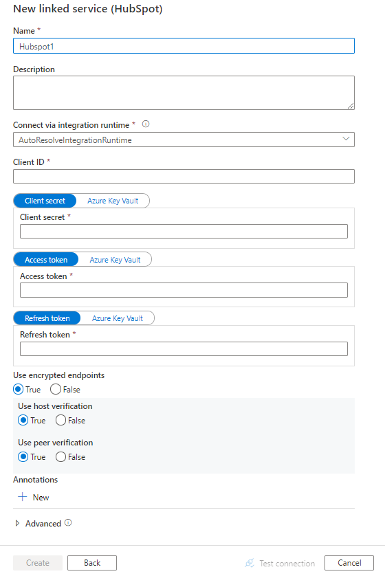 Configure a linked service to HubSpot.