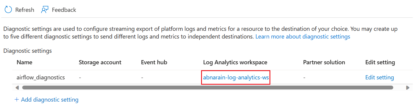 此螢幕擷取畫面顯示選取 Log Analytics 工作區 URL。