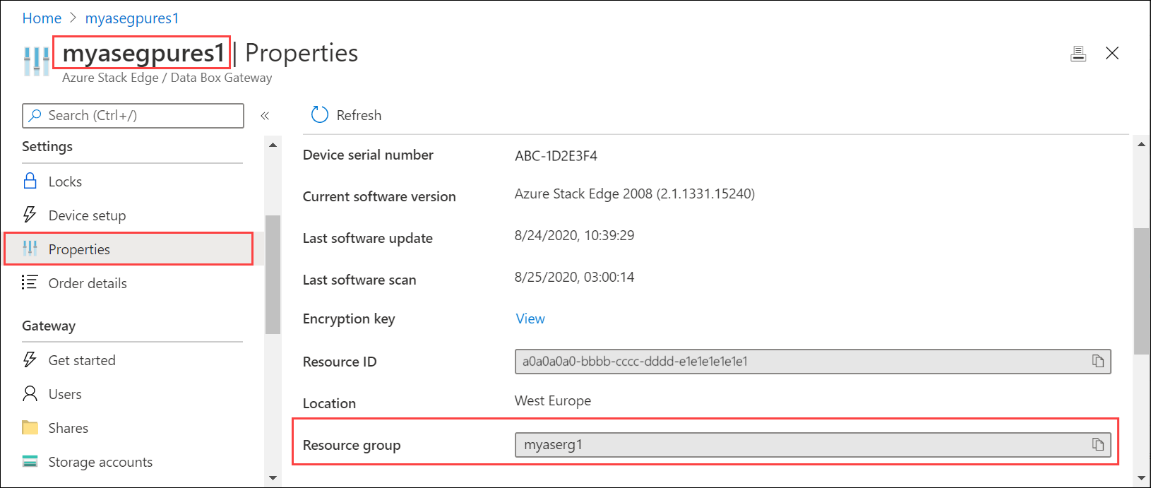 取得資源群組名稱的截圖。