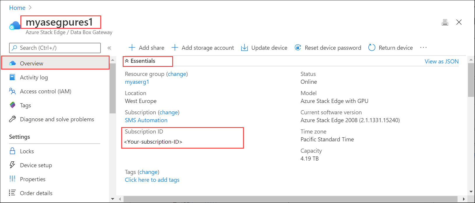 取得訂閱ID的截圖。