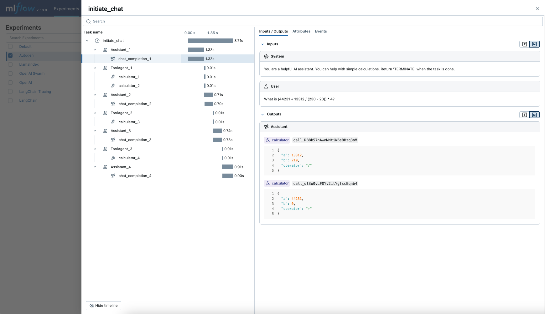 使用 autolog 進行 AutoGen 追蹤
