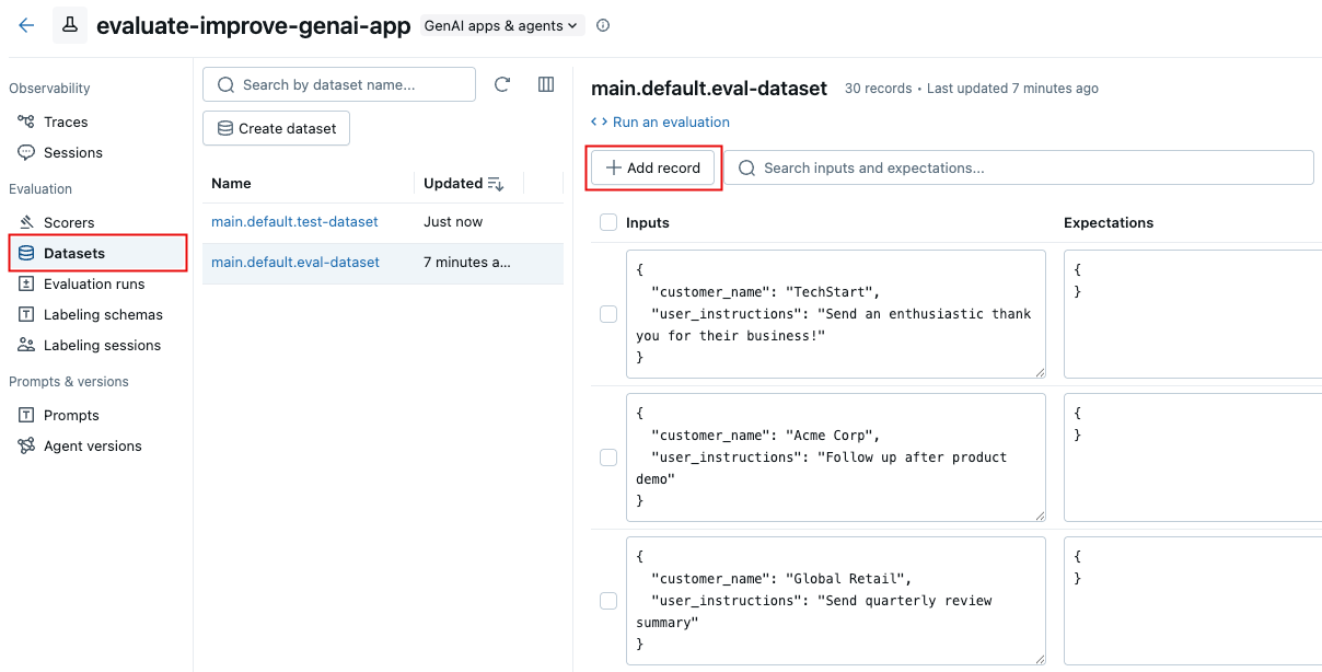 側邊欄的 Datasets 標籤