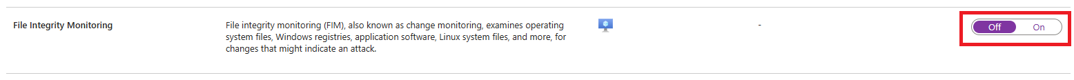 如何停用檔案完整性監視的螢幕擷取畫面。