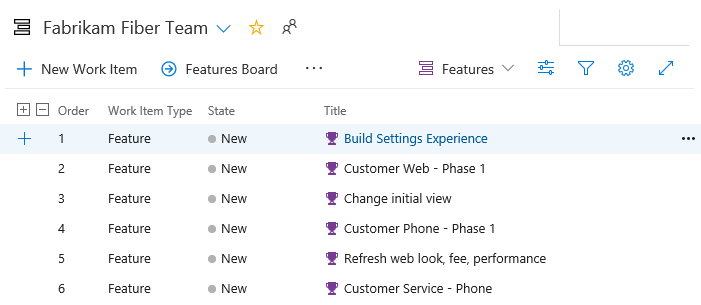 顯示如何新增功能Azure DevOps Server 2019 的螢幕擷取畫面。