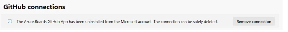已卸載 Azure Boards GitHub 應用程式的螢幕快照。