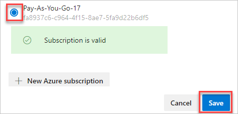 Screenshot showing Azure subscription selection.