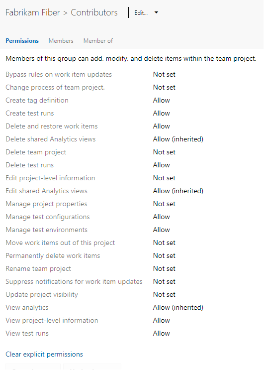 專案層級權限對話框截圖，Azure DevOps服務目前頁面。