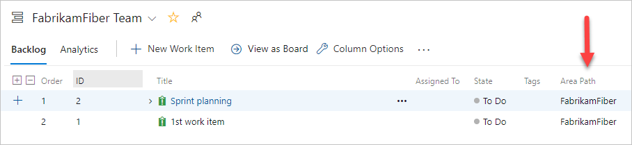 螢幕快照顯示預設團隊的待辦事項視圖。