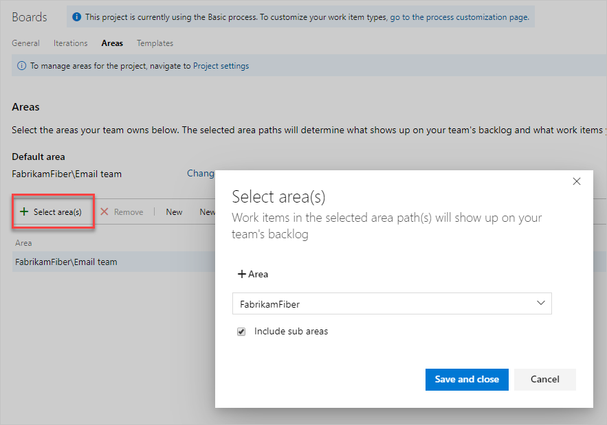 此螢幕快照顯示團隊的工作和迭代頁面。