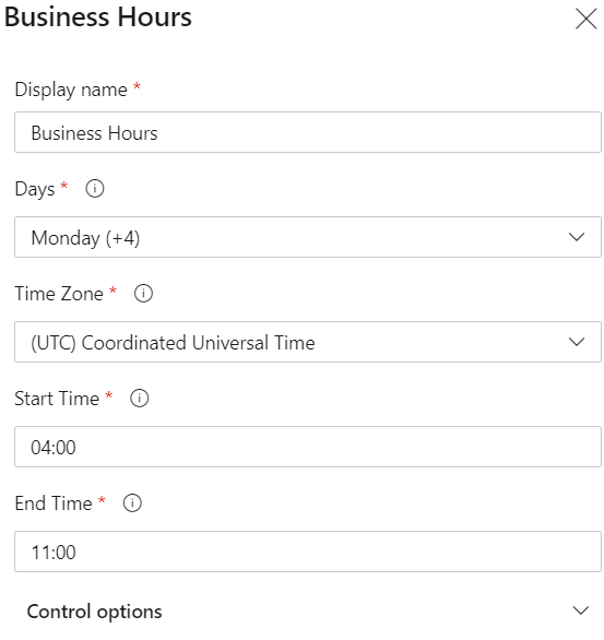 Configuring business hours check.