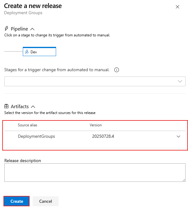 顯示如何建立新版本的螢幕擷取畫面。