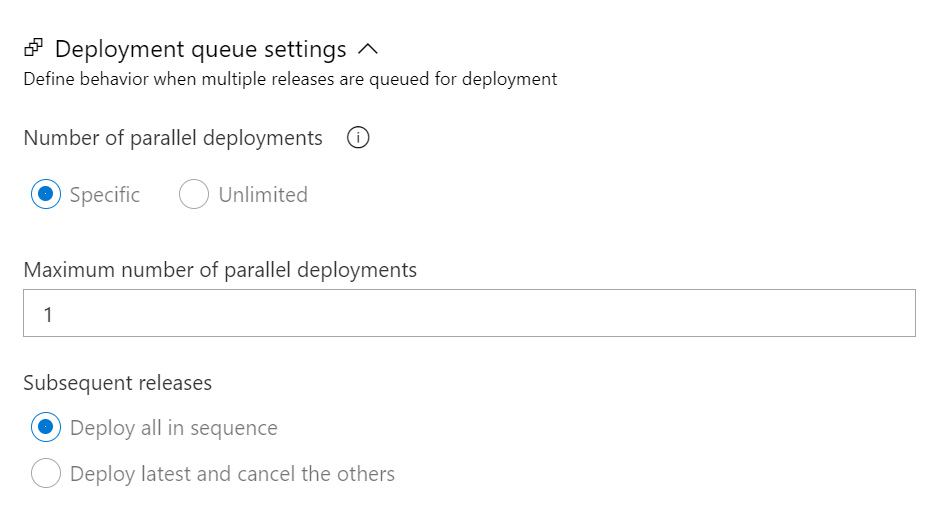 A screenshot showing deployment queue settings.