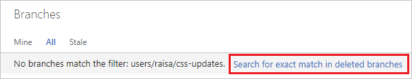 在 Azure DevOps Services/TFS 入口網站中搜尋已刪除分支中的完全相符專案