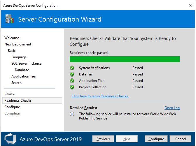 [設定開始] 頁面的螢幕快照，Azure DevOps Server 2019。